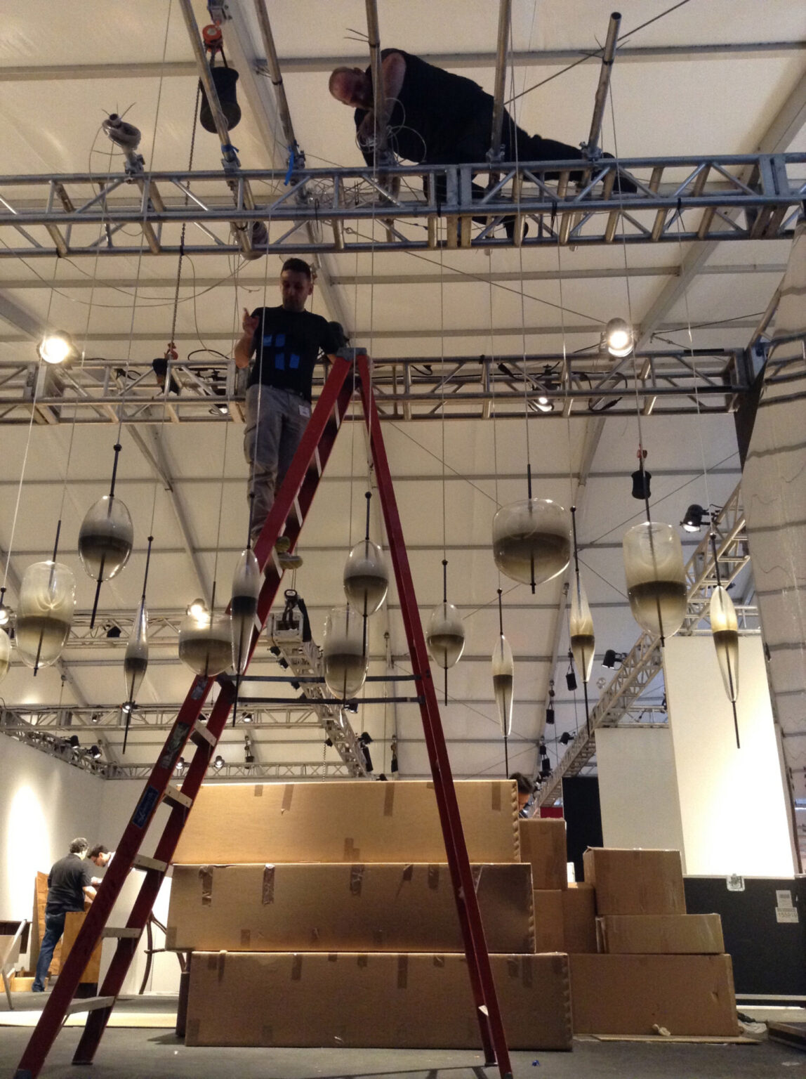 MOVING HORIZON, WonderGlass. Installation by Nao Tamura. | Design Miami, the day before. The glass went up first.