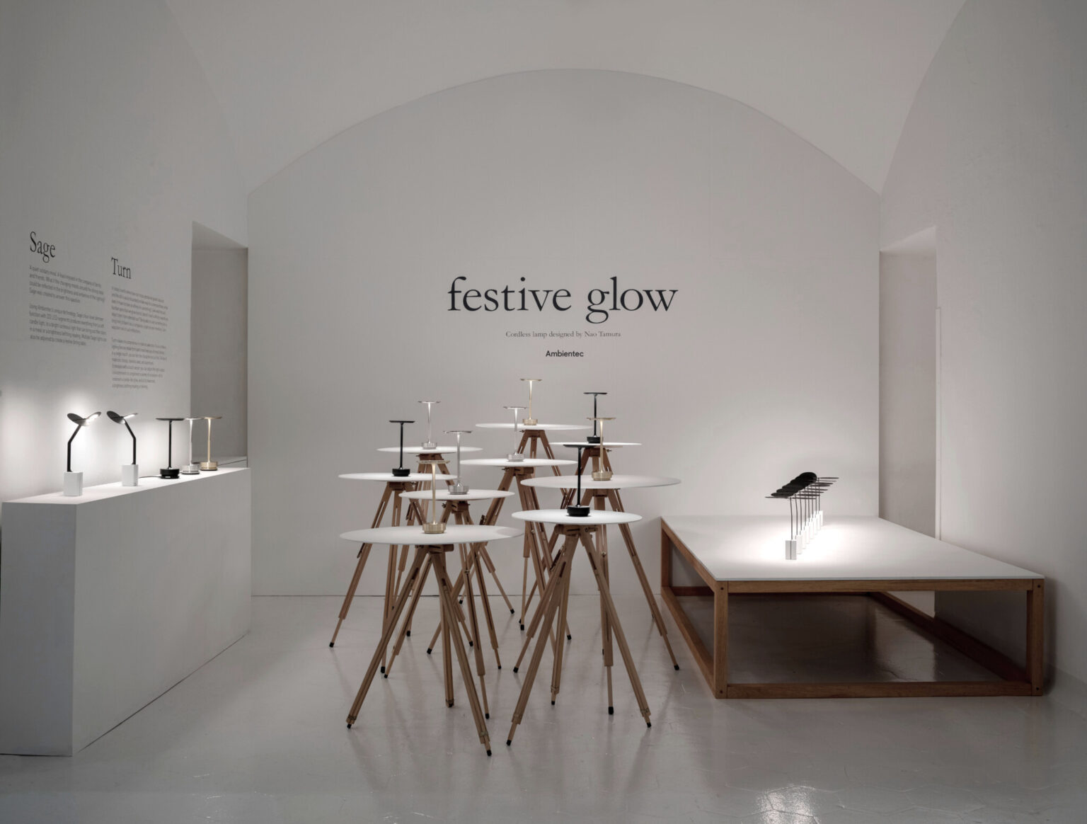 SAGE, Ambientec. Design by Nao Tamura. | festive glow, Rossana Orlandi, Milan Design Week 2019—SAGE and TURN shown together for the first time. On the right, eight SAGE in a row.