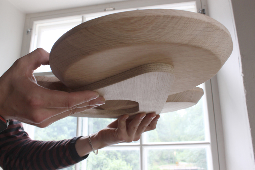 Nao Tamura, NaoTamura, NIKARI, naotamura, nownao, Scandinavian design, stool, design, wood, nature, craftsmanship, ニカリ,finish design, Finland, フィンランド、照明、田村なお、田村奈穂、デザイナー、女性デザイナー、ニューヨーク、コードレス、防水照明, NewYork designer, NYC, Female designer | Where the three meet: each top cut at its own angle, joined without hiding the seam.