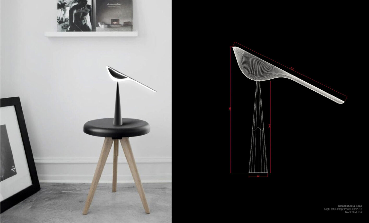 TIKI, Established & Sons. Design by Nao Tamura. | First presentation to Established & Sons, 2013—still called ALIGHT.