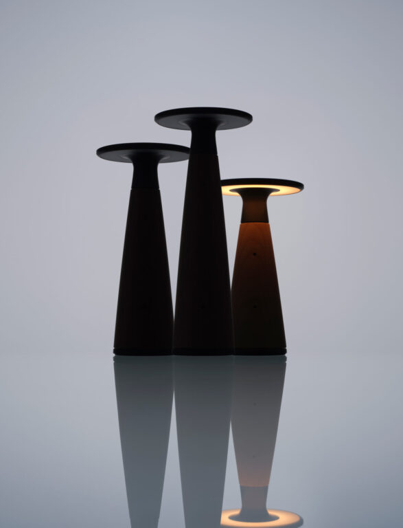 VOSCO, Ambientec. Design by Nao Tamura. | Three sizes. The smallest, at its lowest setting—candlelight, and nothing more. Photo: Hiroshi Iwasaki
